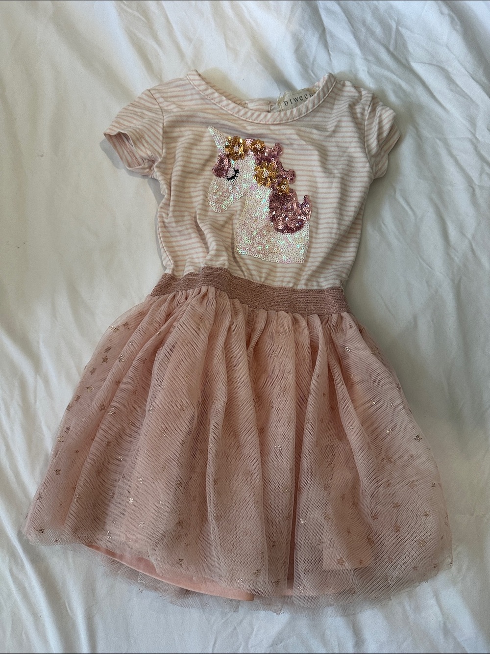 btween Pink and White Striped Sequin Unicorn dress